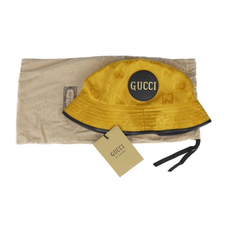 Gucci Bucket Hat GG Nylon Leather Yellow Black Off The Grid — view 8