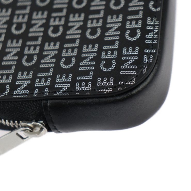 Celine Coin Case Leather Black Silver Round Zipper Multi Small Purse Logo — view 5