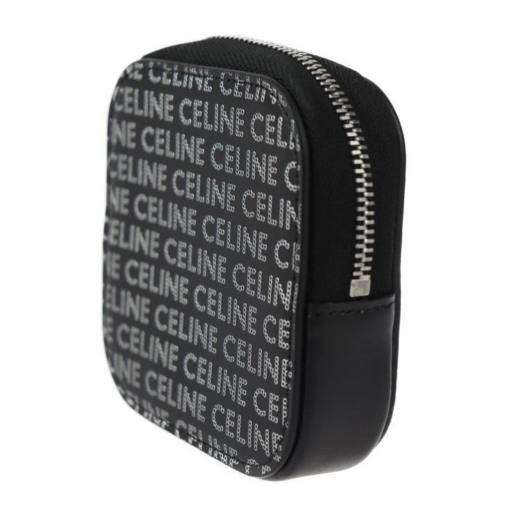 Celine Coin Case Leather Black Silver Round Zipper Multi Small Purse Logo — view 2