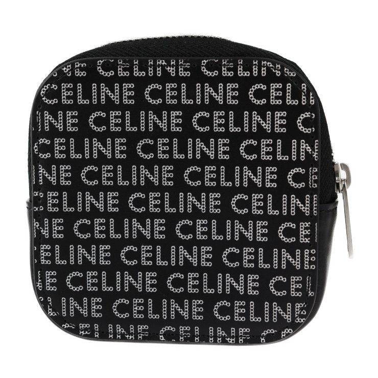 Celine Coin Case Leather Black Silver Round Zipper Multi Small Purse Logo — view 3