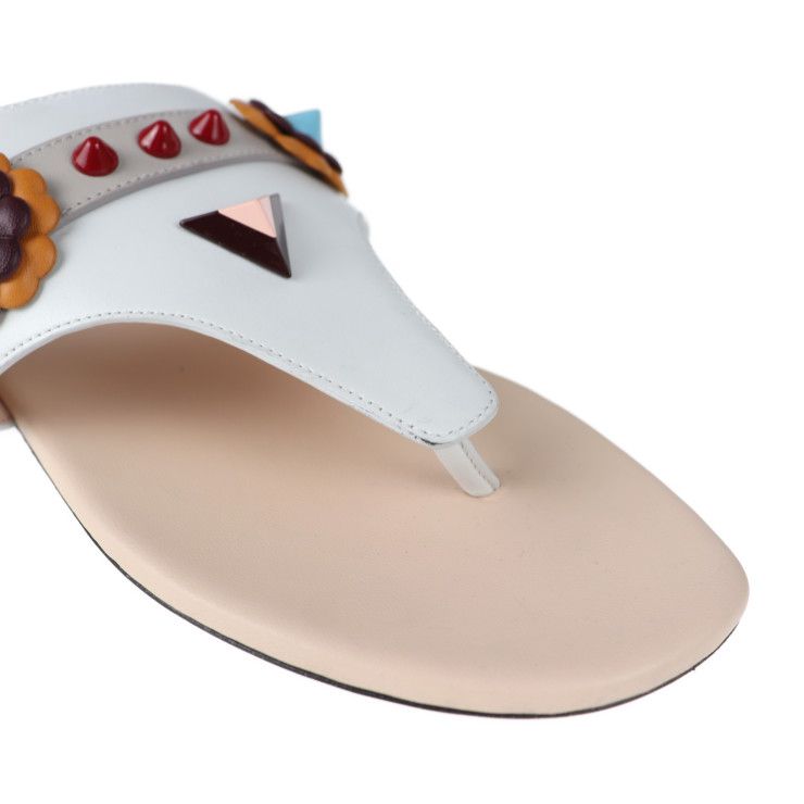 Fendi Thong Sandals Leather White Multicolor Flat Studded Reference Size — view 8
