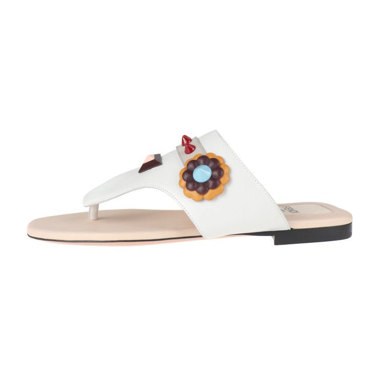 Fendi Thong Sandals Leather White Multicolor Flat Studded Reference Size — view 2