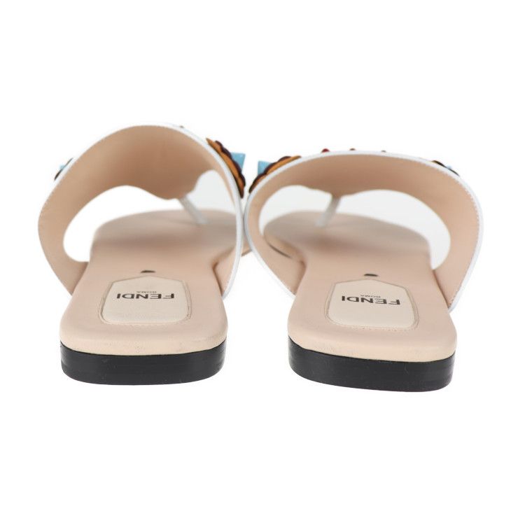 Fendi Thong Sandals Leather White Multicolor Flat Studded Reference Size — view 4