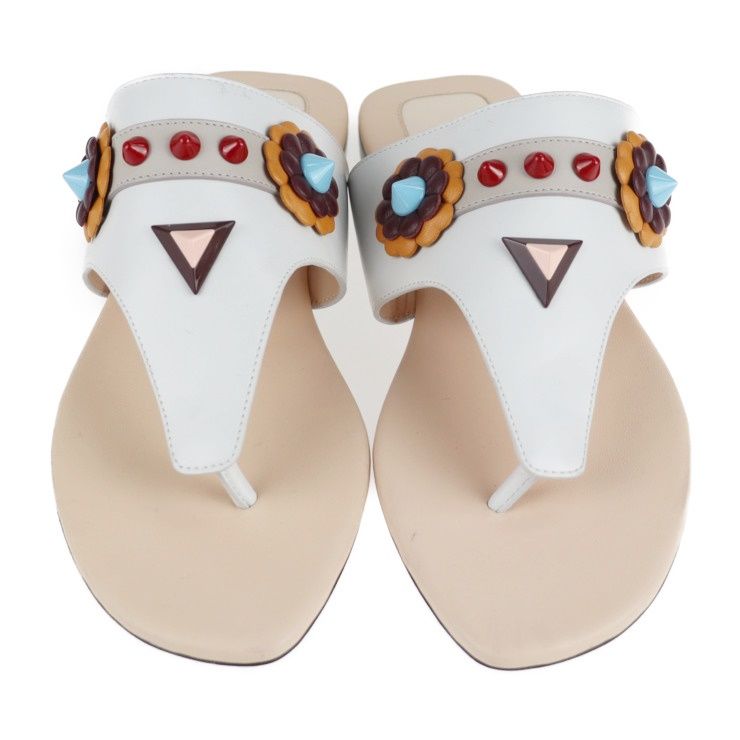Fendi Thong Sandals 35 Leather White Multicolor Flat Studded Reference Size — view 3