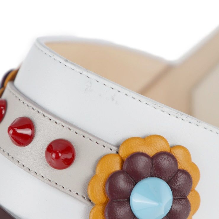 Fendi Thong Sandals 35 Leather White Multicolor Flat Studded Reference Size — view 9