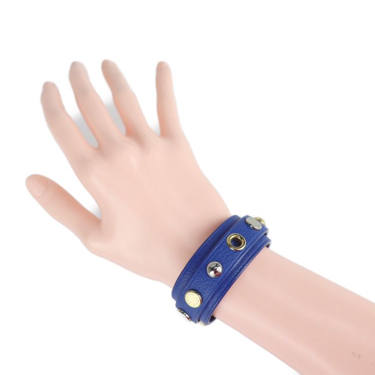 Louis Vuitton Bracelet Spike It M6693 F 17 Leather Blue Gold Hardware — view 8