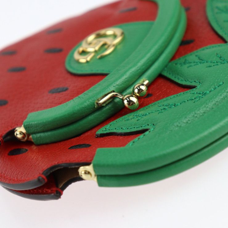 Gucci Strawberry Shape Pochette Shoulder Bag Leather Red Green — view 7