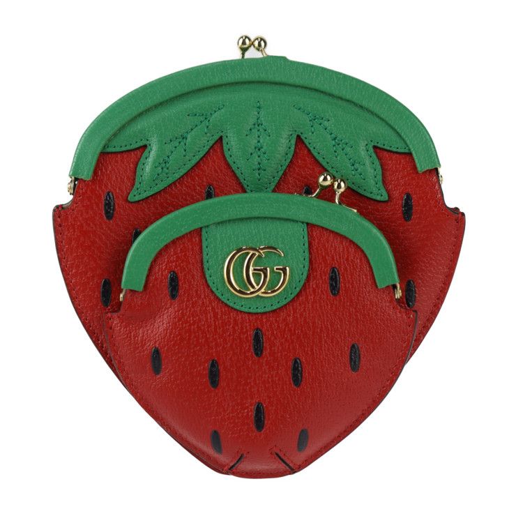 Gucci Strawberry Shape Pochette Shoulder Bag Leather Red Green — view 2