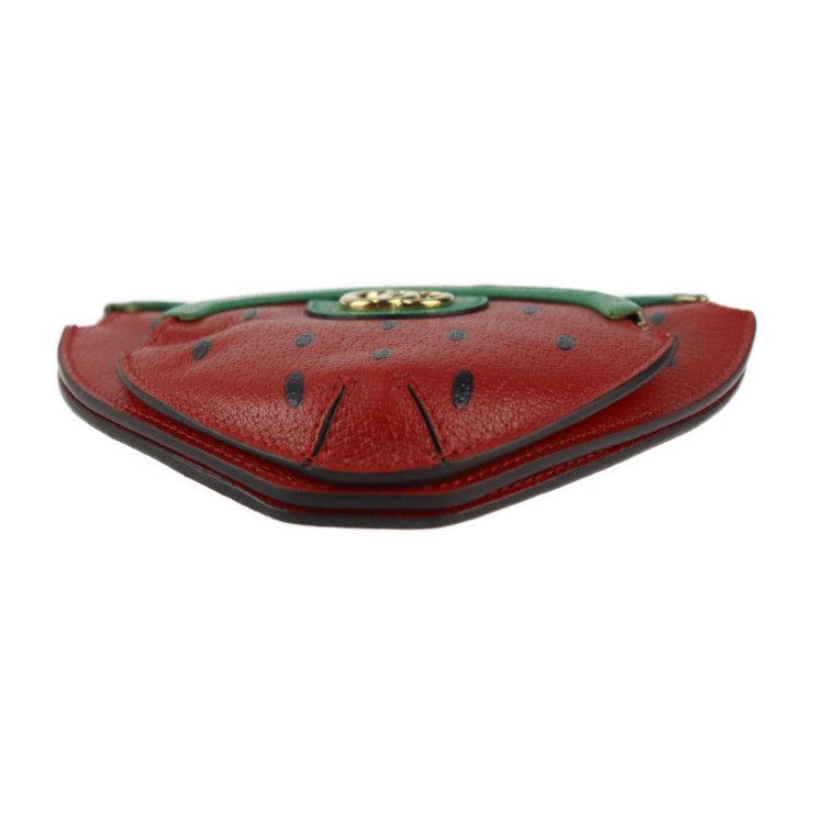 Gucci Strawberry Shape Pochette Shoulder Bag Leather Red Green — view 5