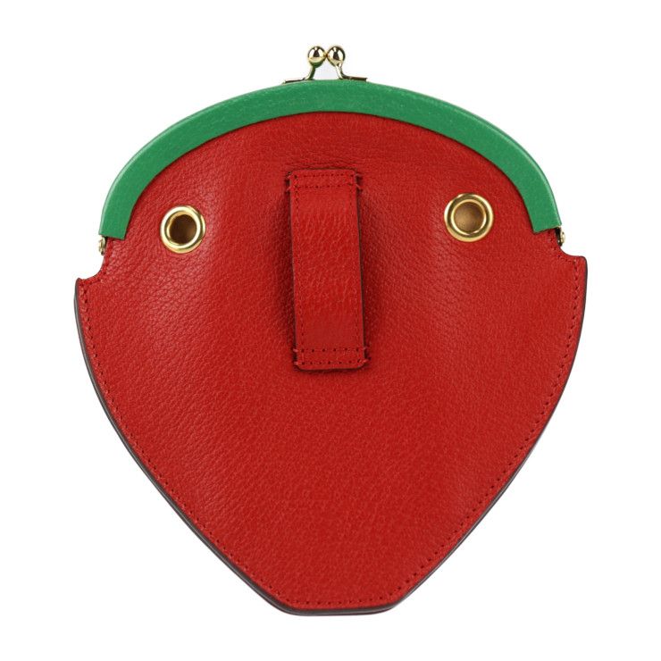Gucci Strawberry Shape Pochette Shoulder Bag Leather Red Green — view 4