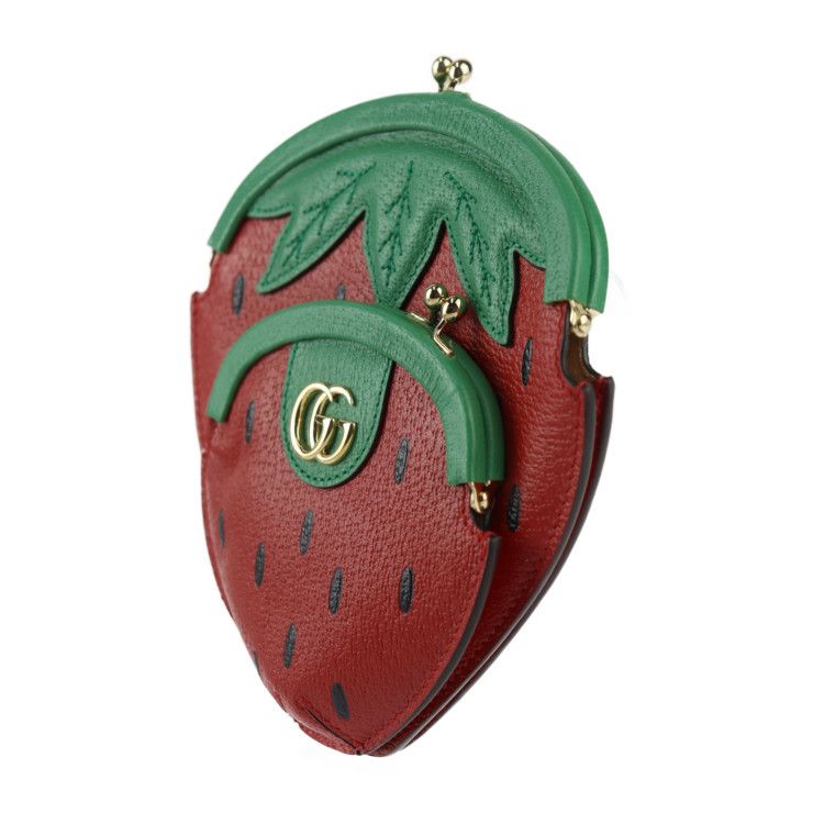 Gucci Strawberry Shape Pochette Shoulder Bag Leather Red Green — view 3