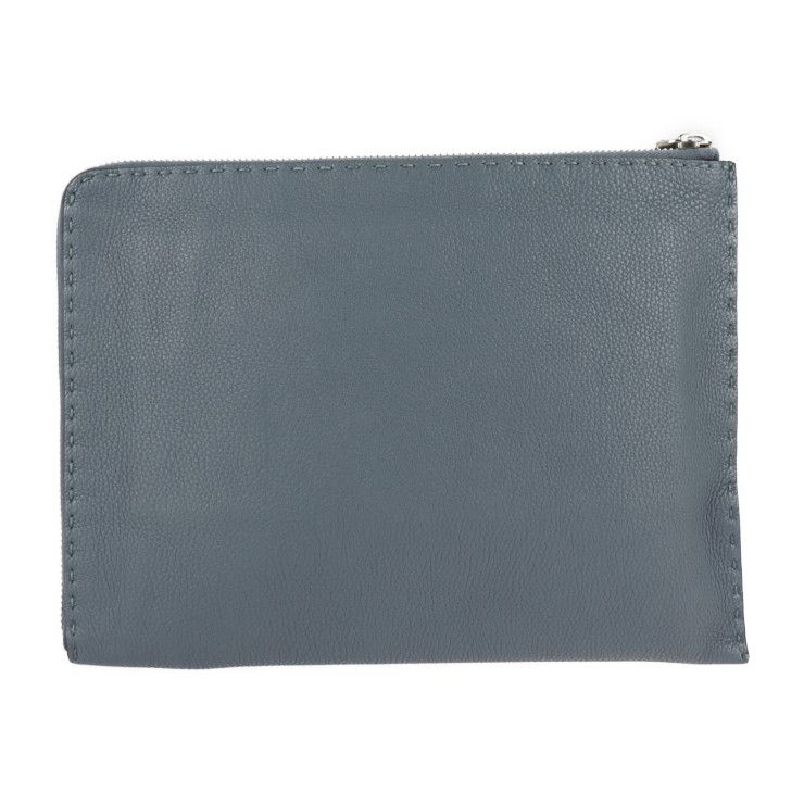 Fendi Clutch Bag 7 M0225 Leather Blue Gray Selleria Second Handbag — view 3