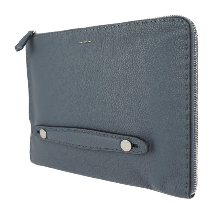 Fendi Clutch Bag 7 M0225 Leather Blue Gray Selleria Second Handbag — view 2