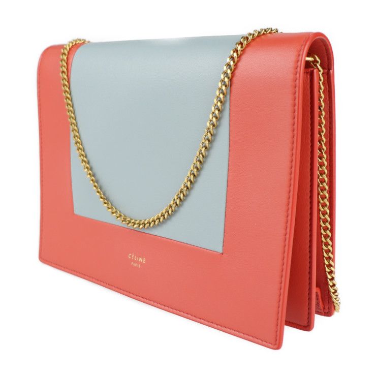 Celine Clutch Bag Leather Poppy Red Cloud Gray Frame Evening Chain — view 2