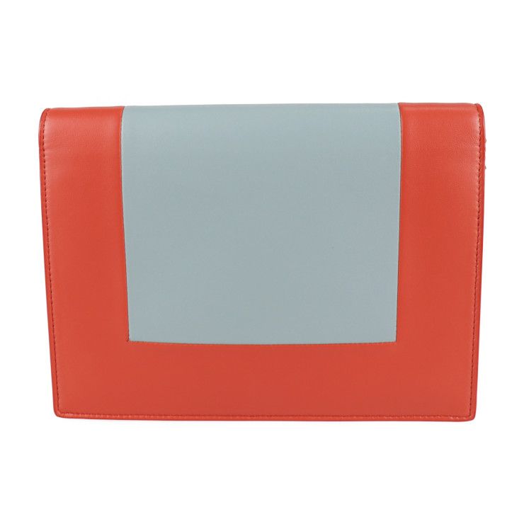 Celine Clutch Bag Leather Poppy Red Cloud Gray Frame Evening Chain — view 3