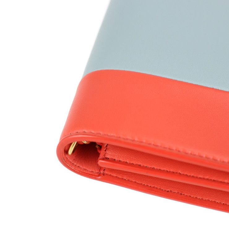 Celine Clutch Bag Leather Poppy Red Cloud Gray Frame Evening Chain — view 9