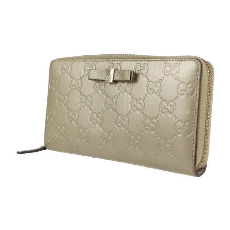 Gucci Long Wallet Leather Chien Pan Gold Guccissima Ribbon Round Zipper — view 2