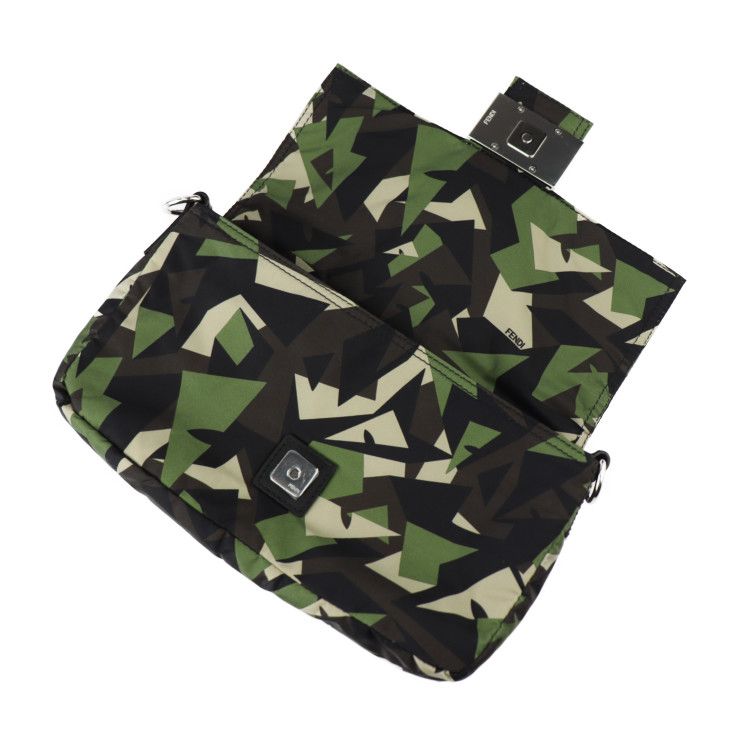 Fendi Mamma Bucket Camouflage Shoulder Bag 7 Va472 Nylon Leather Green Beige — view 7