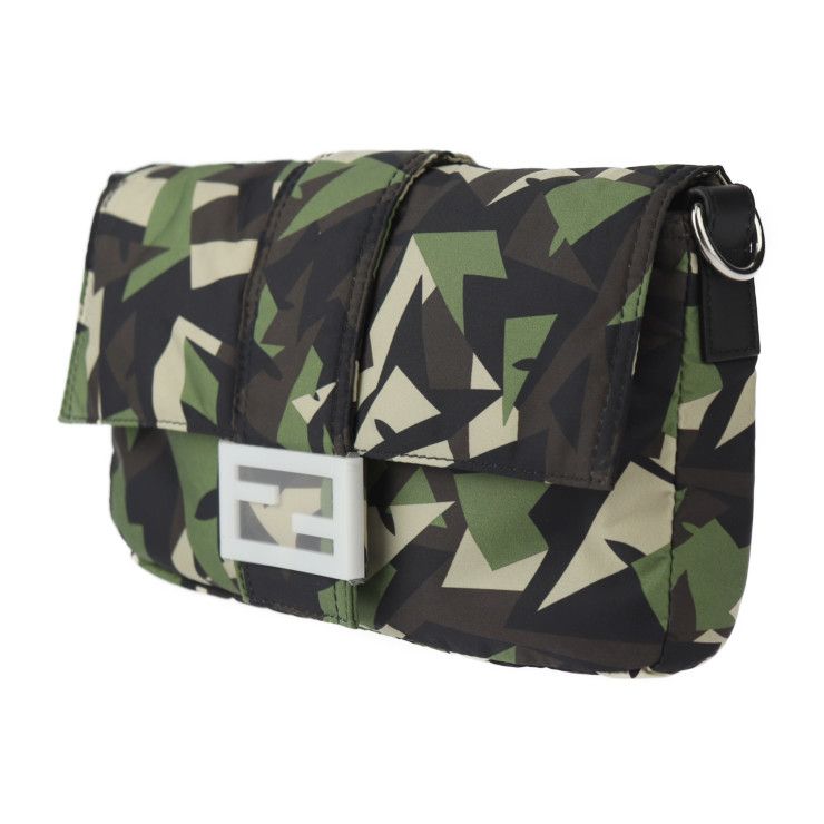 Fendi Mamma Bucket Camouflage Shoulder Bag 7 Va472 Nylon Leather Green Beige — view 3