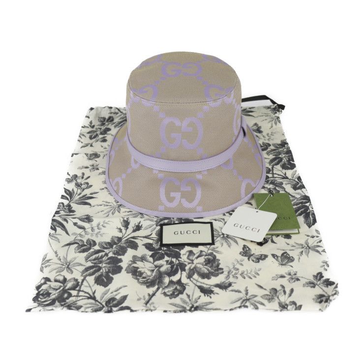 Gucci Bucket Hat Canvas Leather Beige Light Purple Jumbo GG — view 8