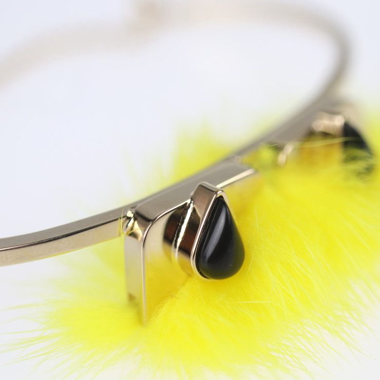 Fendi Bracelet Metal Fur Gold Yellow Monster Eye Bangle — view 5