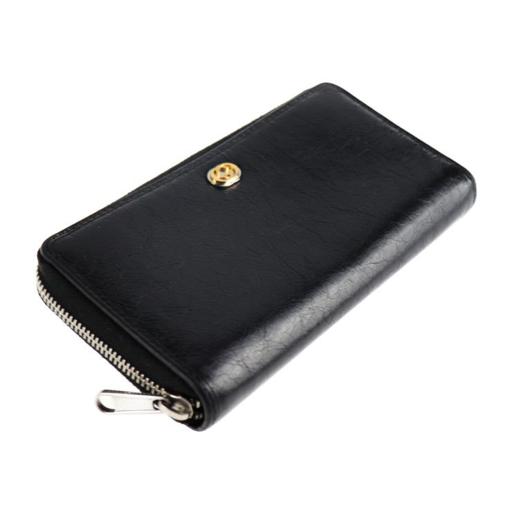 Gucci Long Wallet Leather Black Gold Hardware Silver Interlockin — view 4
