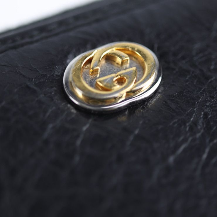 Gucci Long Wallet Leather Black Gold Hardware Silver Interlockin — view 8
