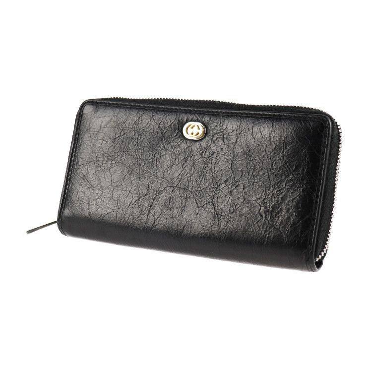 Gucci Long Wallet Leather Black Gold Hardware Silver Interlockin — view 2