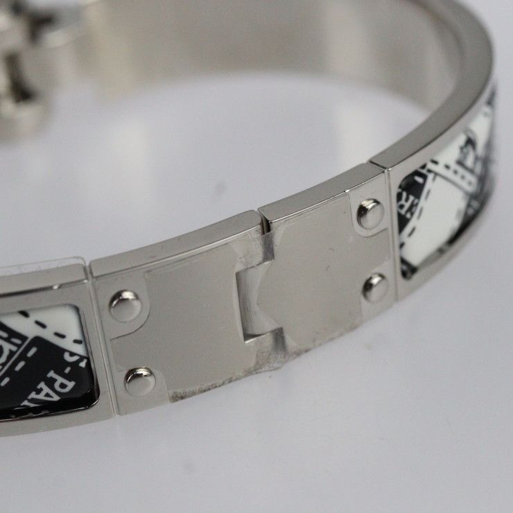 Hermes Charnires PM Bracelet Metal Cloisonne Silver Black White Bangle — view 7