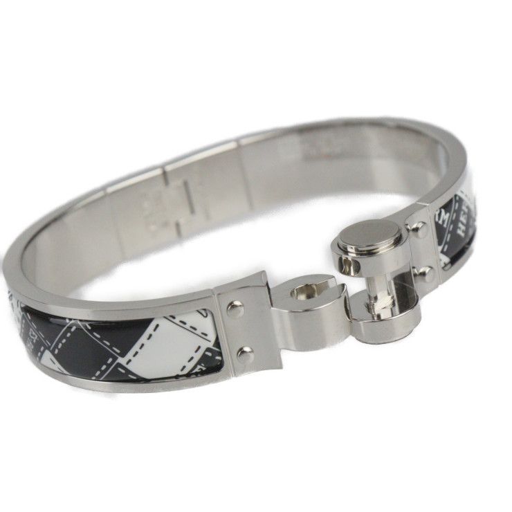 Hermes Charnires PM Bracelet Metal Cloisonne Silver Black White Bangle — view 6