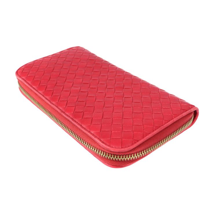 Bottega Veneta Long Wallet Leather Red Intrecciato Round — view 5