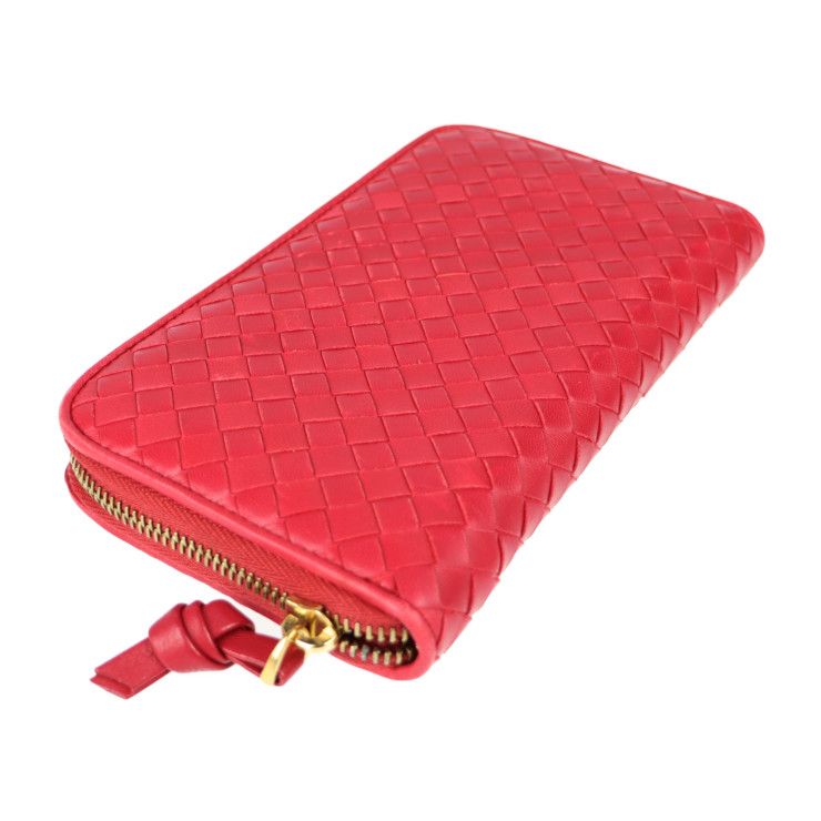 Bottega Veneta Long Wallet Leather Red Intrecciato Round — view 4