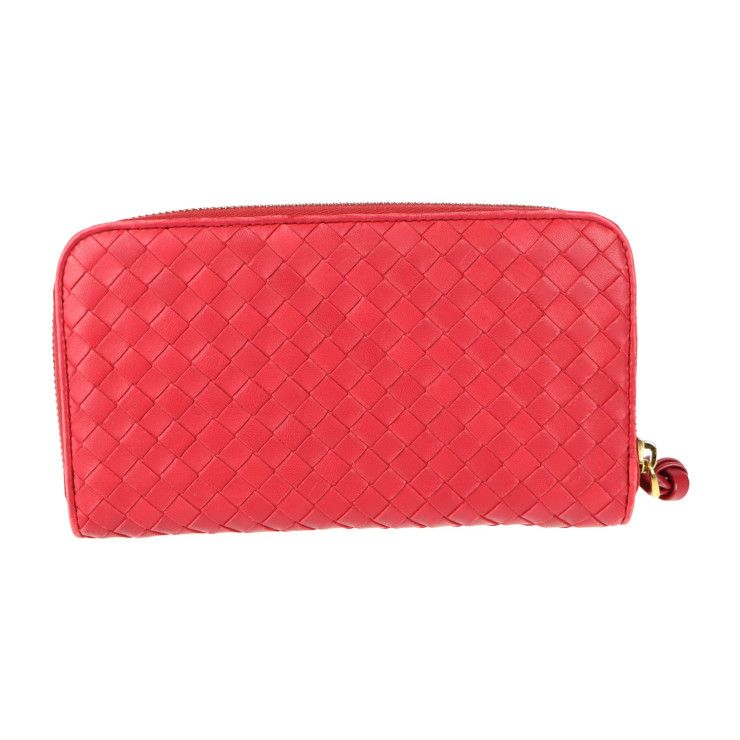 Bottega Veneta Long Wallet Leather Red Intrecciato Round — view 3