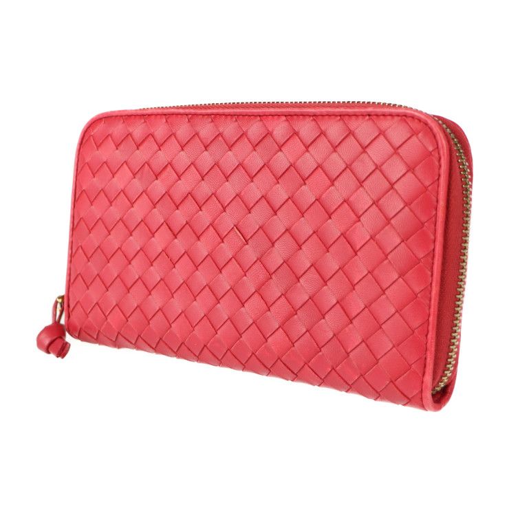 Bottega Veneta Long Wallet Leather Red Intrecciato Round — view 2