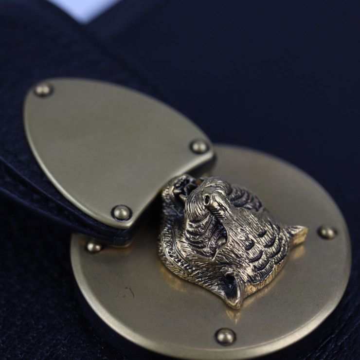 Gucci Cat Head Business Bag Leather Black Gold Hardware Clutch — view 8