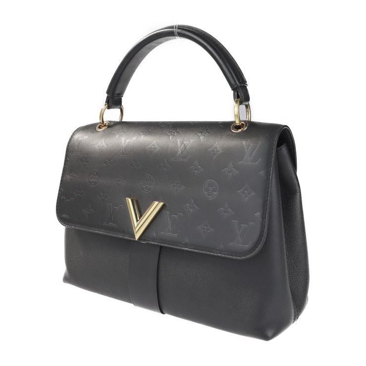Louis Vuitton Very Handbag Leather Noir Black Monogram Shadow One Handle — view 2