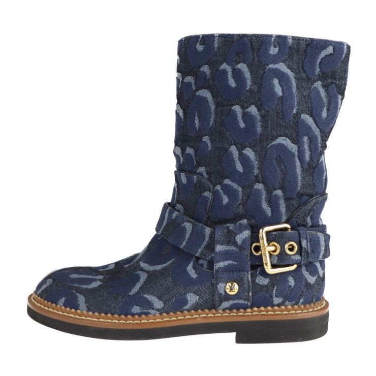 Louis Vuitton Boots Denim Navy Shoes Half Leopard Pattern Reference — view 2
