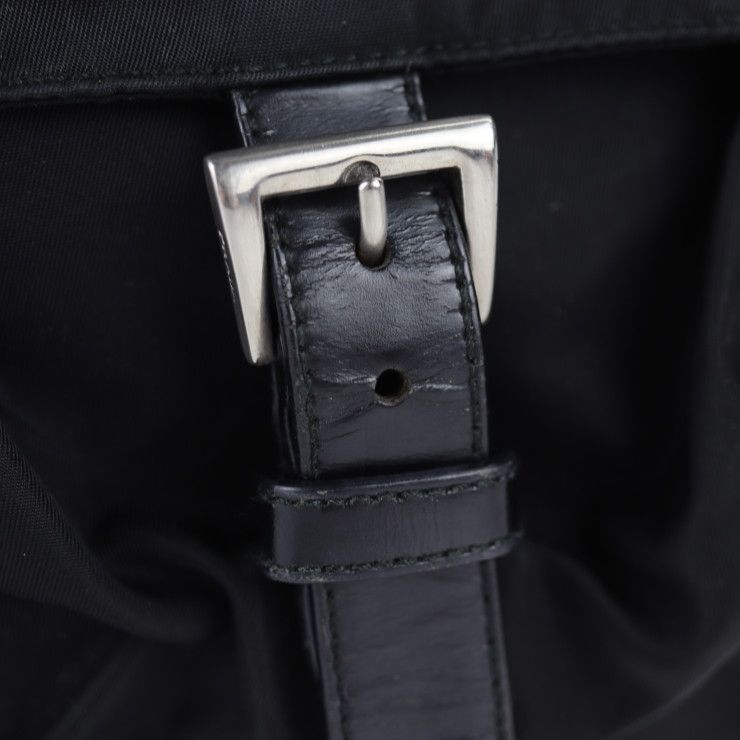 Prada Shoulder Bag B8994 Nylon Leather Black Silver Hardware VELA Triangle Logo — view 7