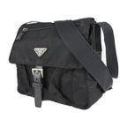 Prada Shoulder Bag B8994 Nylon Leather Black Silver Hardware VELA Triangle Logo — view 2