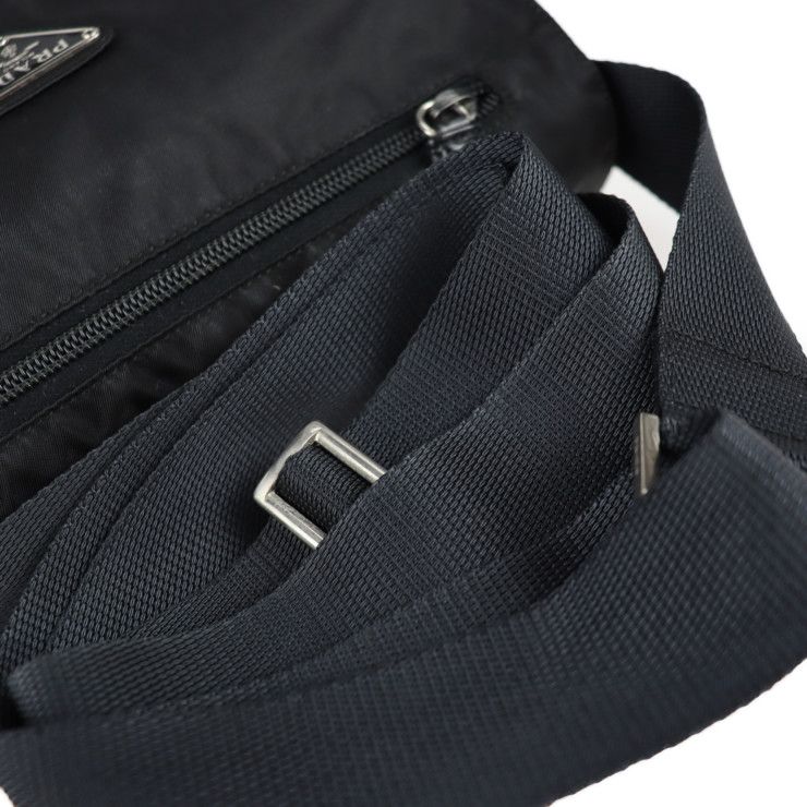 Prada Shoulder Bag B8994 Nylon Leather Black Silver Hardware VELA Triangle Logo — view 5