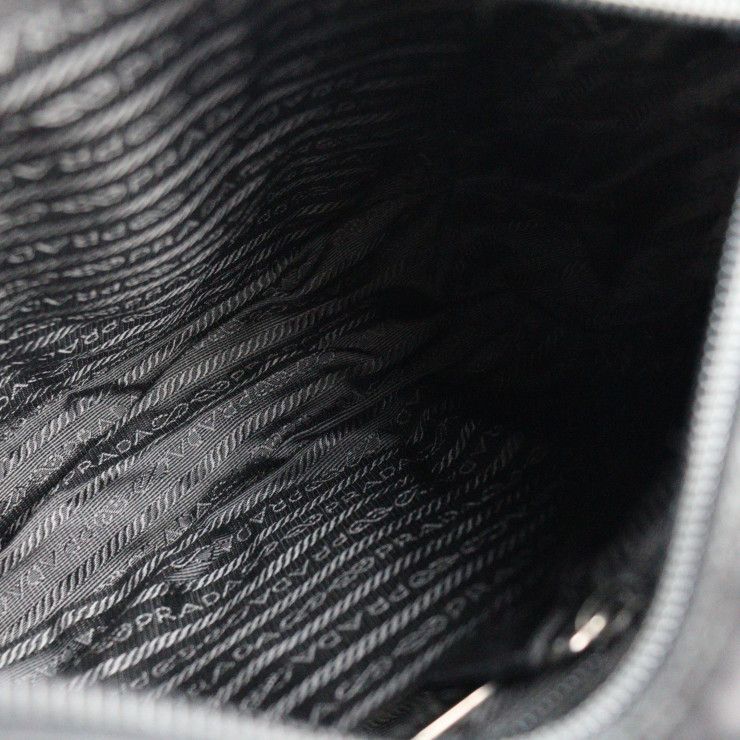Prada Shoulder Bag B8994 Nylon Leather Black Silver Hardware VELA Triangle Logo — view 9