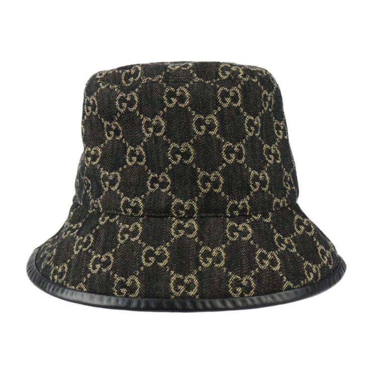 Gucci Bucket Hat GG Canvas Leather Black Beige — view 3