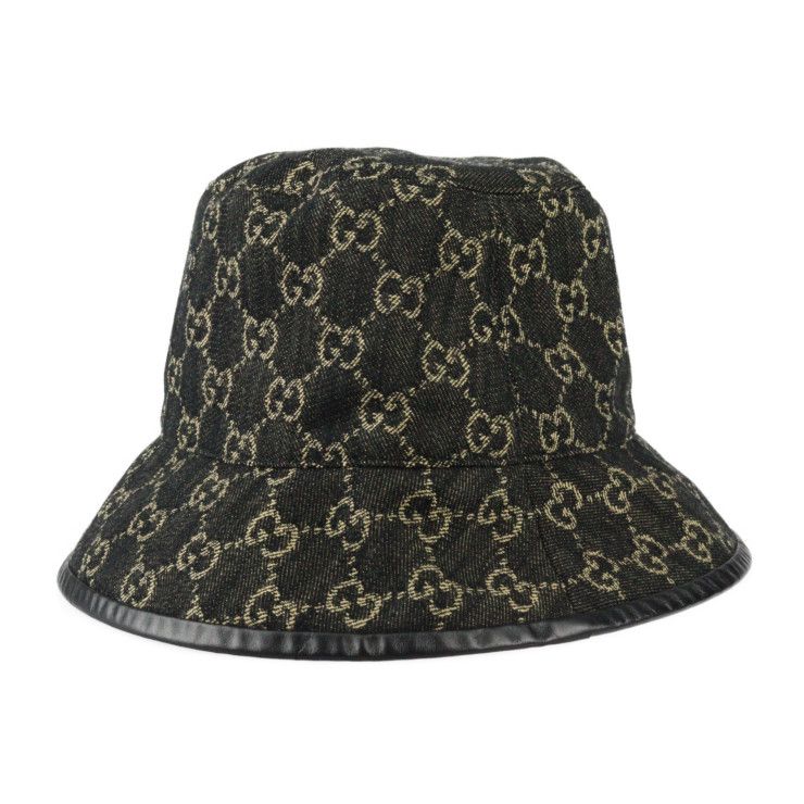 Gucci Bucket Hat GG Canvas Leather Black Beige — view 2