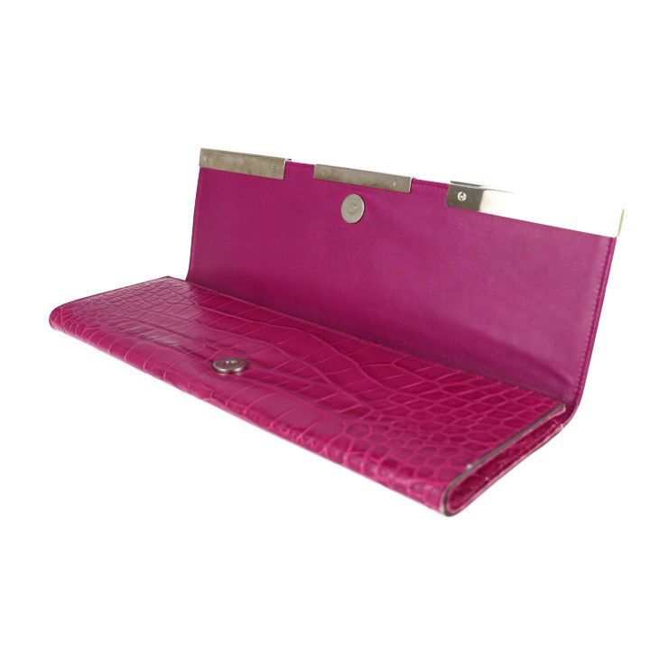 Gucci Clutch Bag Croc Shape Pressed Leather Purple Silver Hardware — view 7