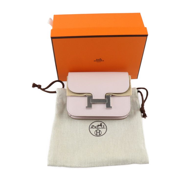 Hermes Constance Slim Pouch Evercolor Mauve Pale Silver Hardware Compact — view 9
