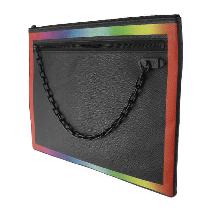 Louis Vuitton Pochette A4 Chain Second Bag Leather Black Rainbow Taiga — view 2