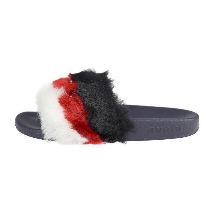 Gucci Horsebit Sandals 30 Faux Fur Rubber Navy Black Red — view 2