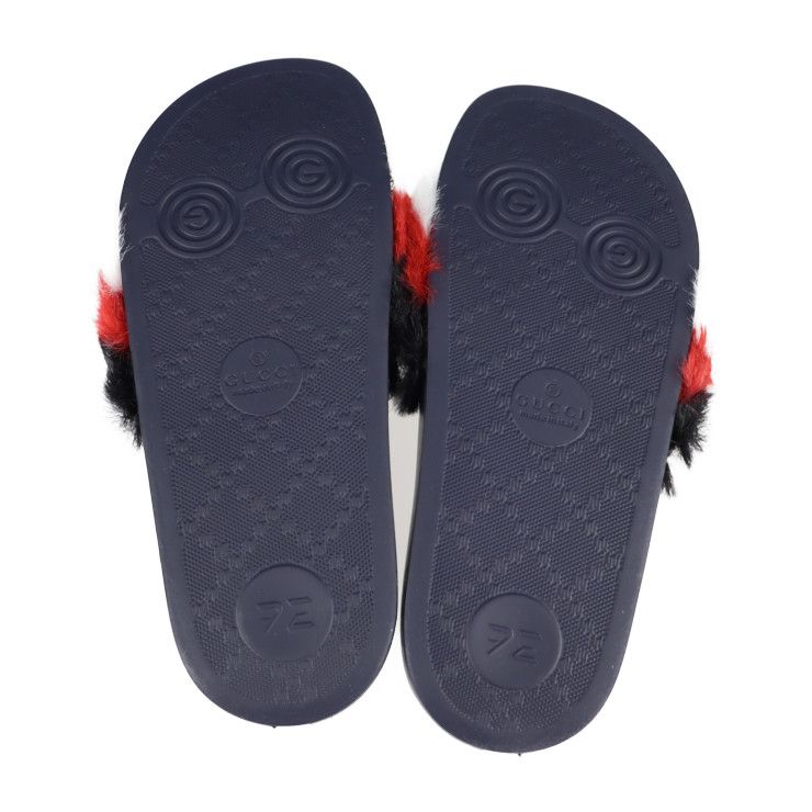 Gucci Horsebit Sandals 30 Faux Fur Rubber Navy Black Red — view 7