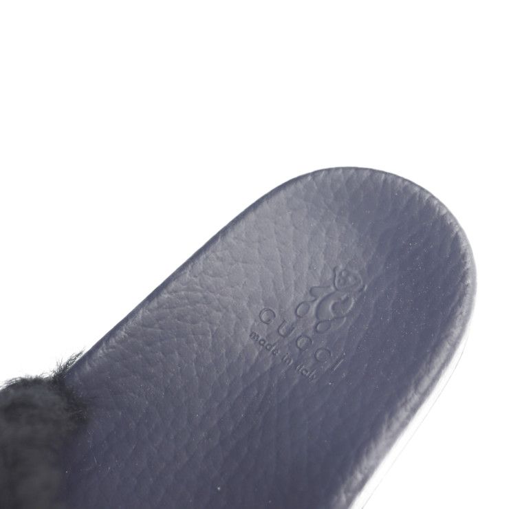 Gucci Horsebit Sandals 30 Faux Fur Rubber Navy Black Red — view 5