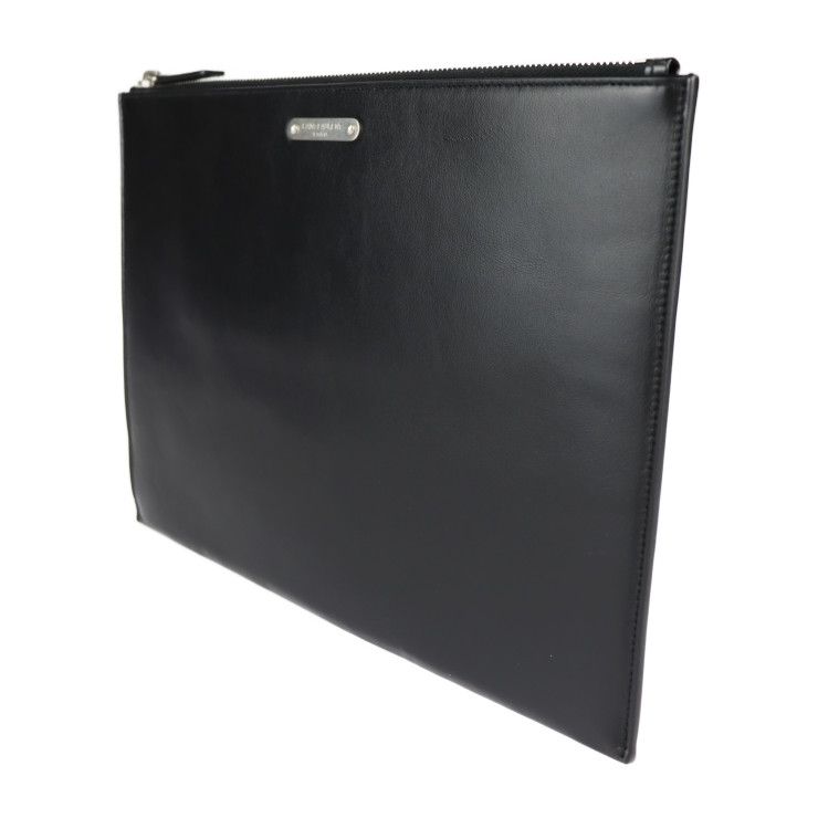 Saint Laurent Paris IPAD Militar Second Bag Leather Black Silver — view 2